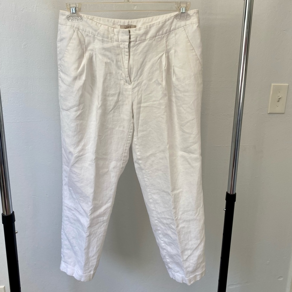 ANN TAYLOR LOFT WHITE LINEN TROUSER MARISA PANTS, LIKE NEW
